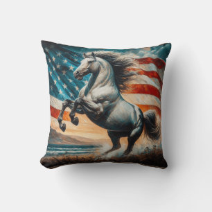 Rustic, USA white stallion Cushion