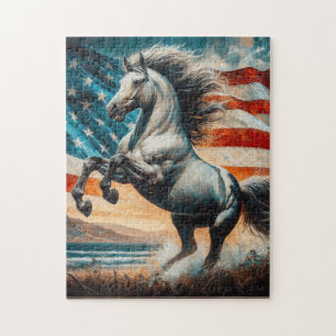 Rustic, USA white stallion Jigsaw Puzzle