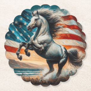 Rustic, USA white stallion Paper Coaster