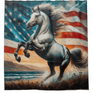 Rustic, USA white stallion Shower Curtain