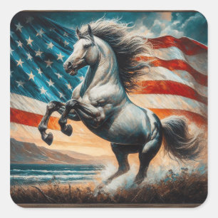 Rustic, USA white stallion Square Sticker