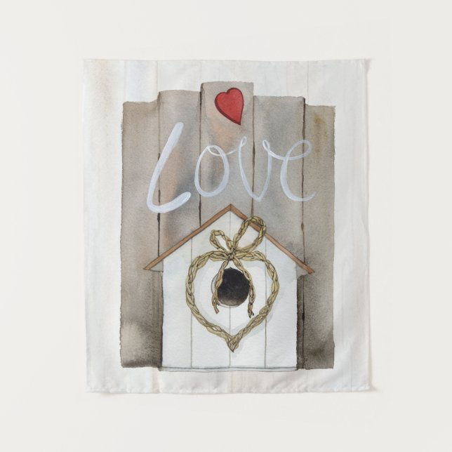 Rustic Valentine Birdhouse Tapestry (Front)
