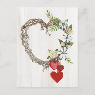Rustic Valentine Heart Wreath II Postcard