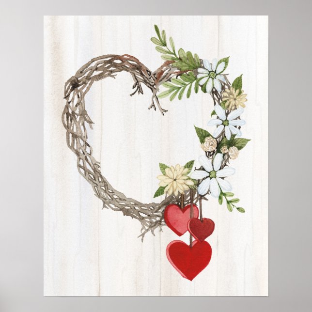 Rustic Valentine Heart Wreath II Poster (Front)
