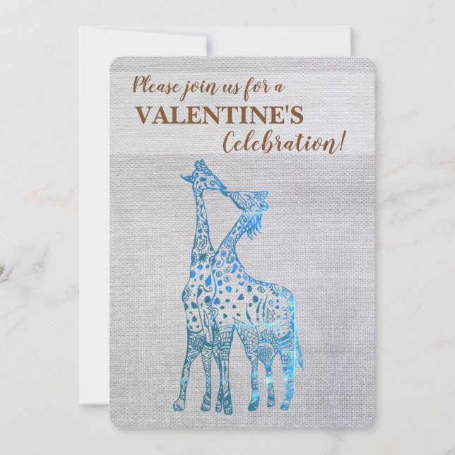 Rustic Valentine Invitation Giraffes Kissing (Front)