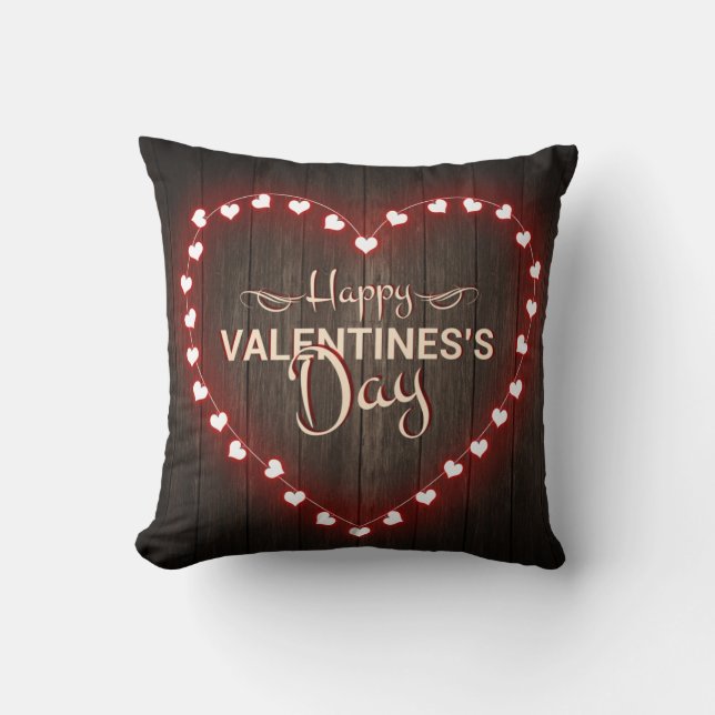 Rustic Valentines Day Shinning Heart Wooden Design Cushion (Front)