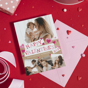 Rustic Valentines Photo Collage Hearts Craft Paper Holiday Card