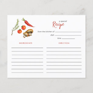 Rustic vegetables Bridal shower Recipe card
