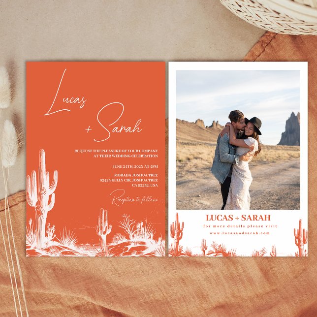 Rustic Verona Sunset Western Desert Wedding  Invitation (Western Desert Verona Sunset Orange Wedding Invitation, Modern Southern Country Wedding Invitation,)