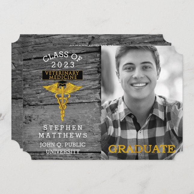 Rustic Veterinarian Veterinary Medicine Graduation Invitation (Front/Back)