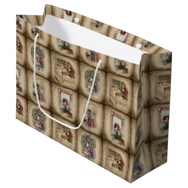 Rustic Victorian Christmas Book Covers Large Gift Bag (Front Angled)