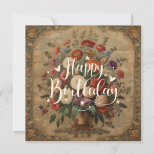 Rustic Victorian Floral Happy Birthday Card
