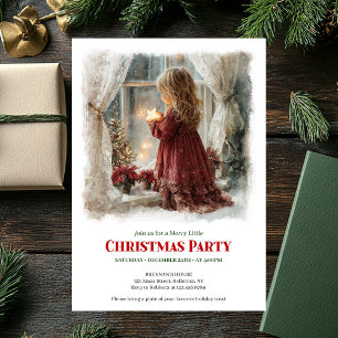 Rustic Victorian Little Girl Awaiting Santa Digita Invitation