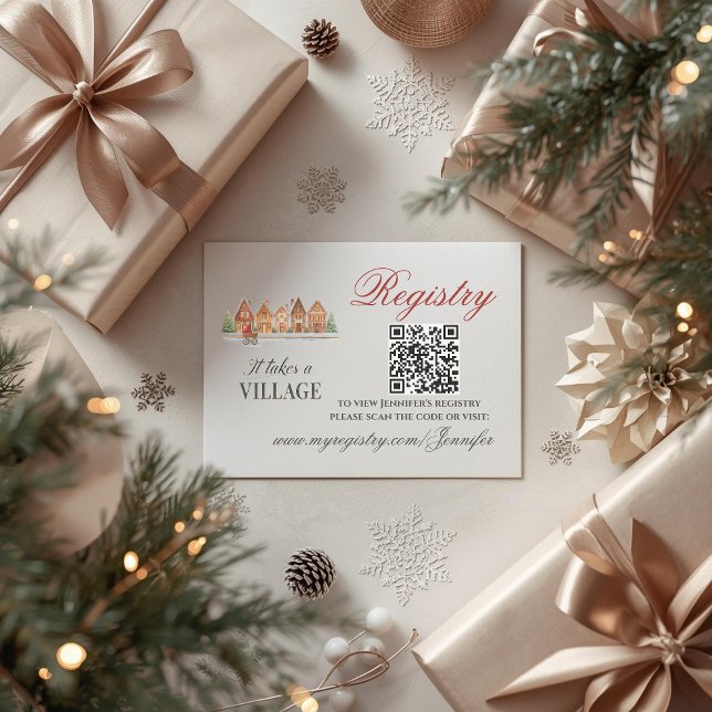 Rustic Village Houses Winter Baby Shower Registry Enclosure Card (Creator Uploaded)