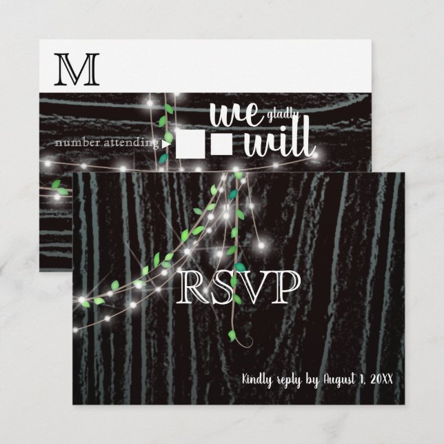 Rustic Vine & Lights RSVP Card (Front/Back)