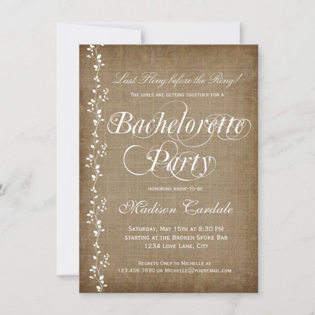 Rustic Vines Bachelorette Party Invitations (Front)