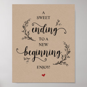 Rustic Vines Kraft. Black, Wedding Party Dessert Poster