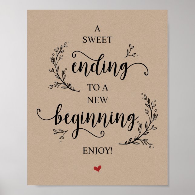 Rustic Vines Kraft. Black, Wedding Party Dessert Poster (Front)