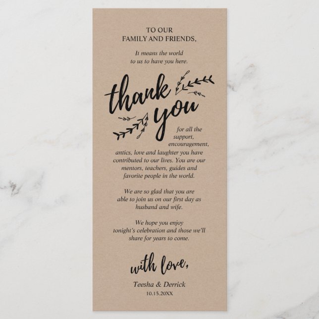 Rustic Vines Kraft, Place Setting Thank You Card (Front)
