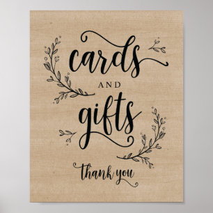 Rustic Vines Wedding Cards and Gifts Sign Poster