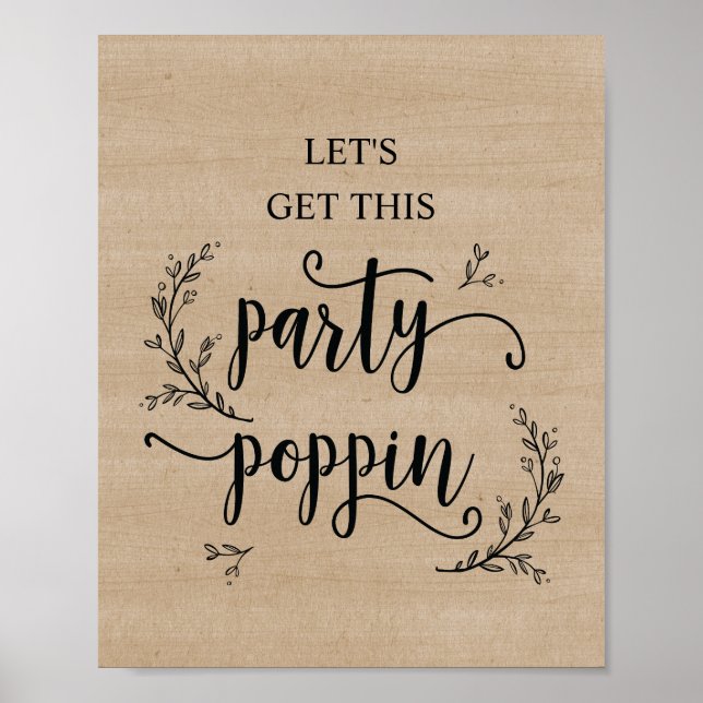 Rustic Vines Wedding party poppin sign poster (Front)