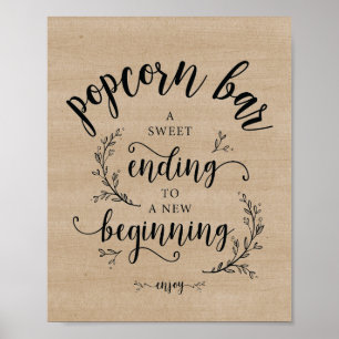 Rustic Vines Wedding popcorn bar sign poster