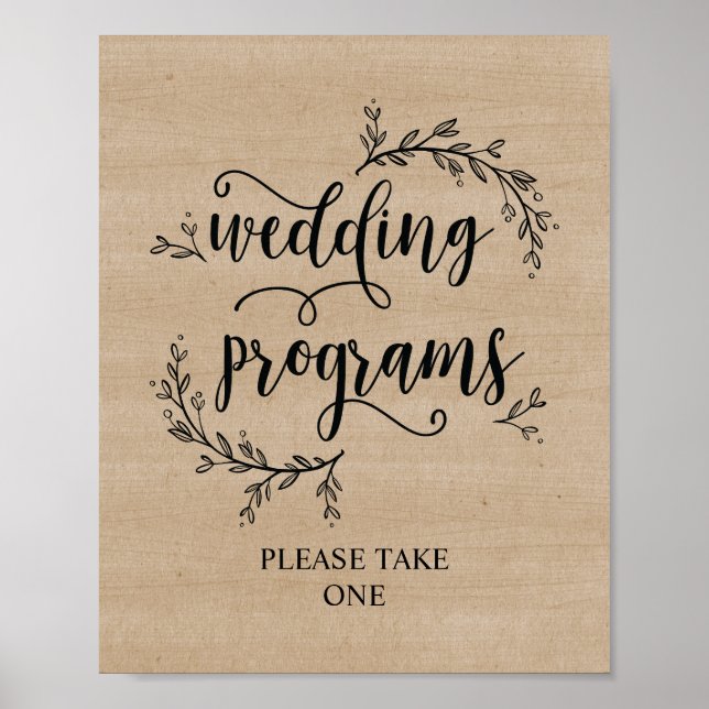 Rustic Vines Wedding Program sign (Front)