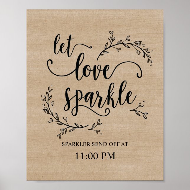 Rustic Vines Wedding Sparkler send off sign poster (Front)