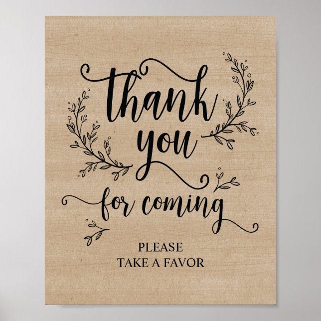 Rustic Vines Wedding Thank you Take favour sign (Front)