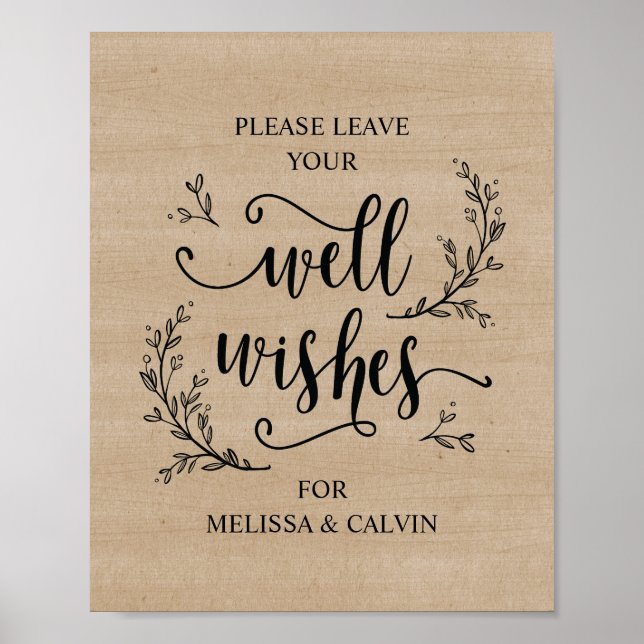 Rustic Vines Wedding Well Wishes sign poster (Front)