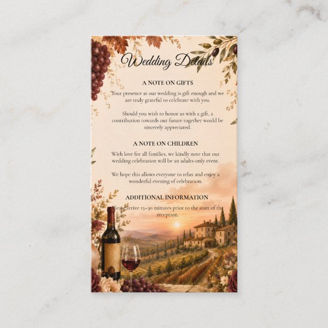 Rustic Vineyard Autumn Elegance Wedding  Enclosure Card (Front)