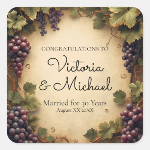 Rustic Vineyard Grapes Custom Name Square Sticker