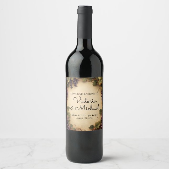Rustic Vineyard Grapes Custom Name Wine Label (Front)
