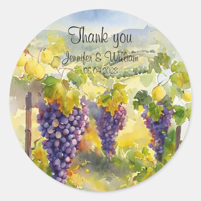 Rustic Vineyard Grapes Lemons Italy Wedding   Classic Round Sticker (Front)