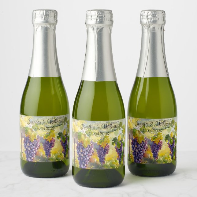 Rustic Vineyard Grapes Lemons Italy Wedding   Sparkling Wine Label (Bottles)