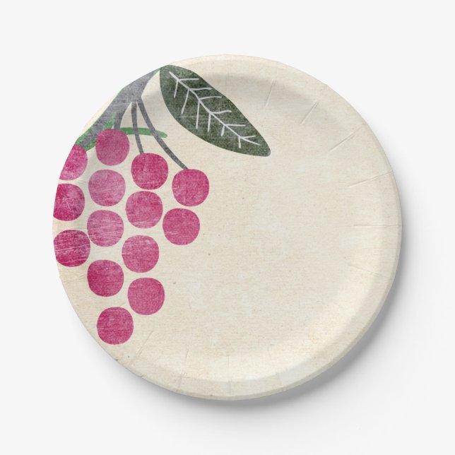 Rustic Vineyard Grapes Paper Plates (Front)