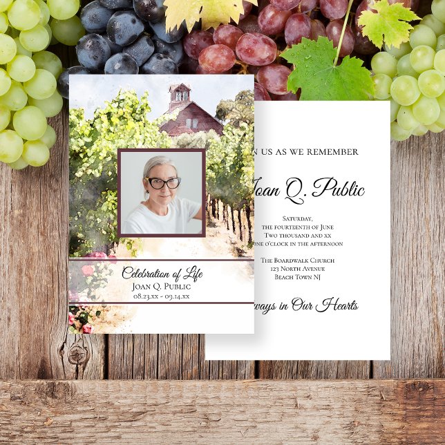 Rustic Vineyard Watercolor Celebration of Life Invitation (Creator Uploaded)