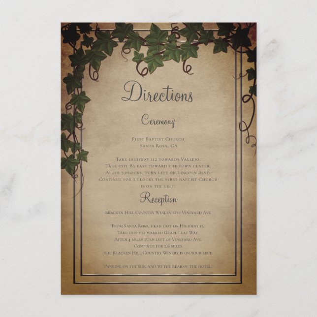 Rustic Vineyard Wedding Ceremony Directions Enclosure Card (Front)