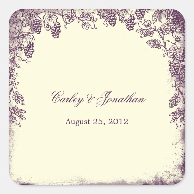 Rustic Vineyard Wedding Favour Sticker - Purple (Front)