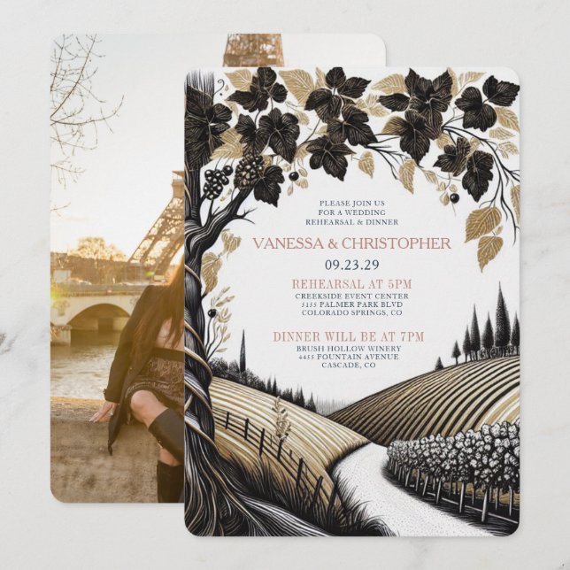 Rustic Vineyard Wedding Rehearsal Invitation (Front/Back)
