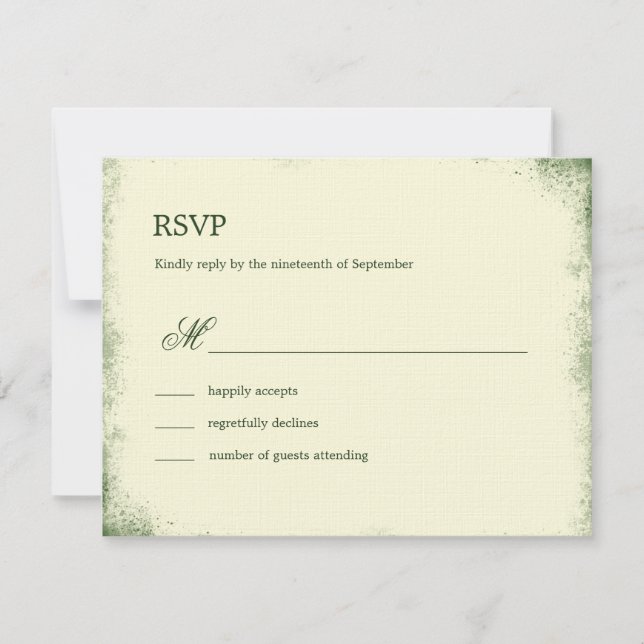 Rustic Vineyard Wedding RSVP Card - Green (Front)