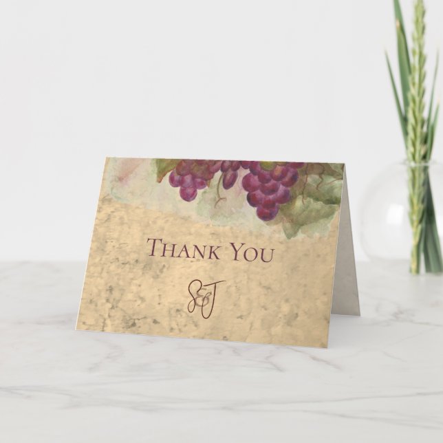 Rustic Vineyard Wine Country Wedding Monogram Thank You Card (Front)
