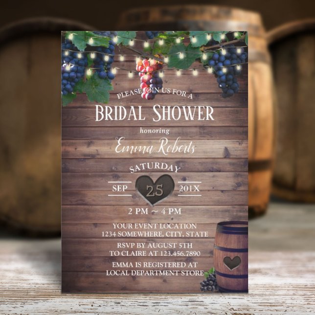 Rustic Vineyard Wine Grapes Autumn Bridal Shower Invitation (Creator Uploaded)