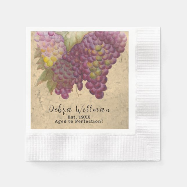 Rustic Vineyard Wine Themed Milestone Birthday Napkin (Front)