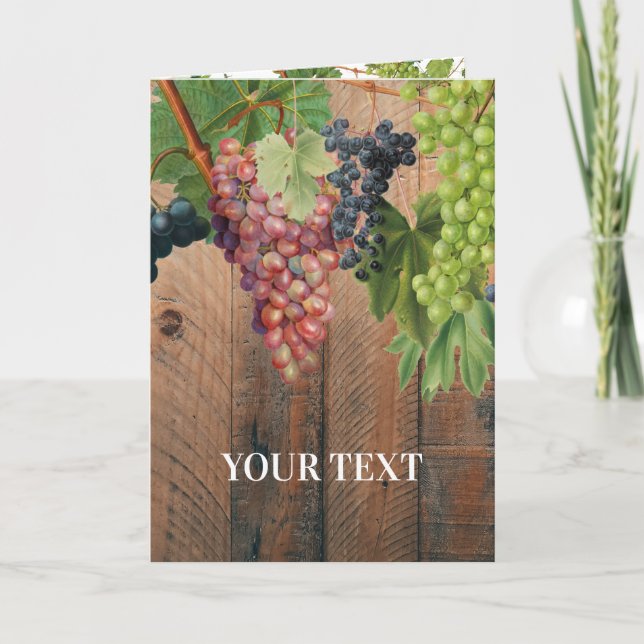 Rustic Vineyard Wood & Grapes Card (Front)