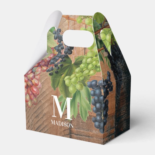 Rustic Vineyard Wood & Grapes Monogram Favour Box (Front Side)