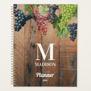 Rustic Vineyard Wood & Grapes Monogram Planner