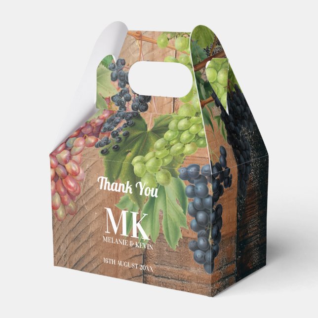 Rustic Vineyard Wood & Grapes Monogram Wedding Favour Box (Front Side)