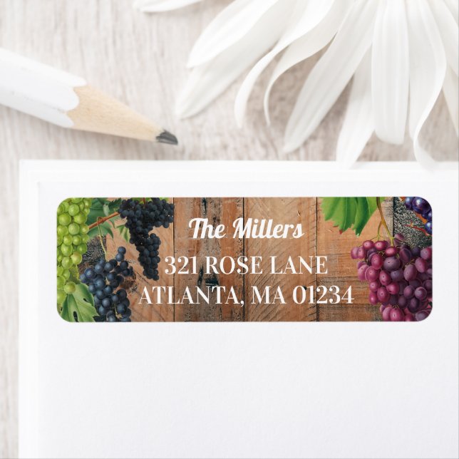 Rustic Vineyard Wood & Grapes Return Address Label (Insitu)