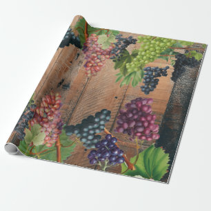 Rustic Vineyard Wood & Grapes Wrapping Paper